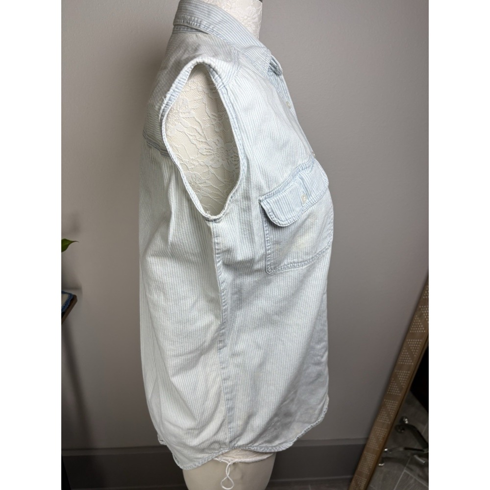 Vintage Off Base Men S Light Blue Sleeveless Button Up Hickory Stripe Cotton - Picture 3 of 14
